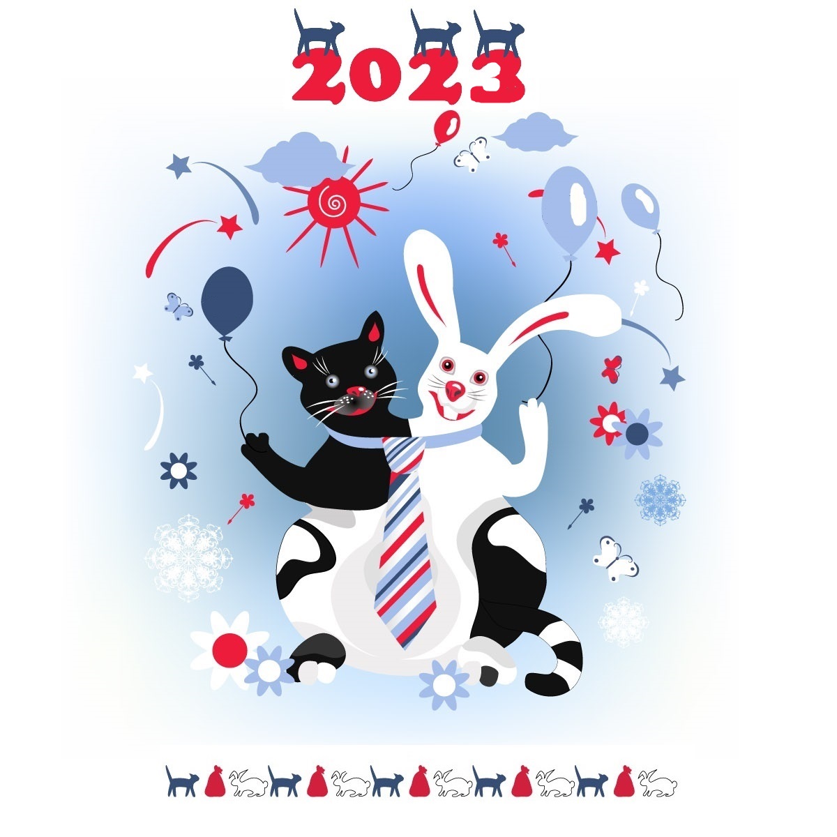 Новый год 20 февраля 2024. Новогодний кролик. Новогодние открытки с зайцами. Год кролика. С новым годом кролика.